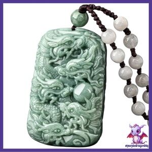 Jade Green Nine Dragons Carved Natural Stone Pendant Necklace (Unisex)